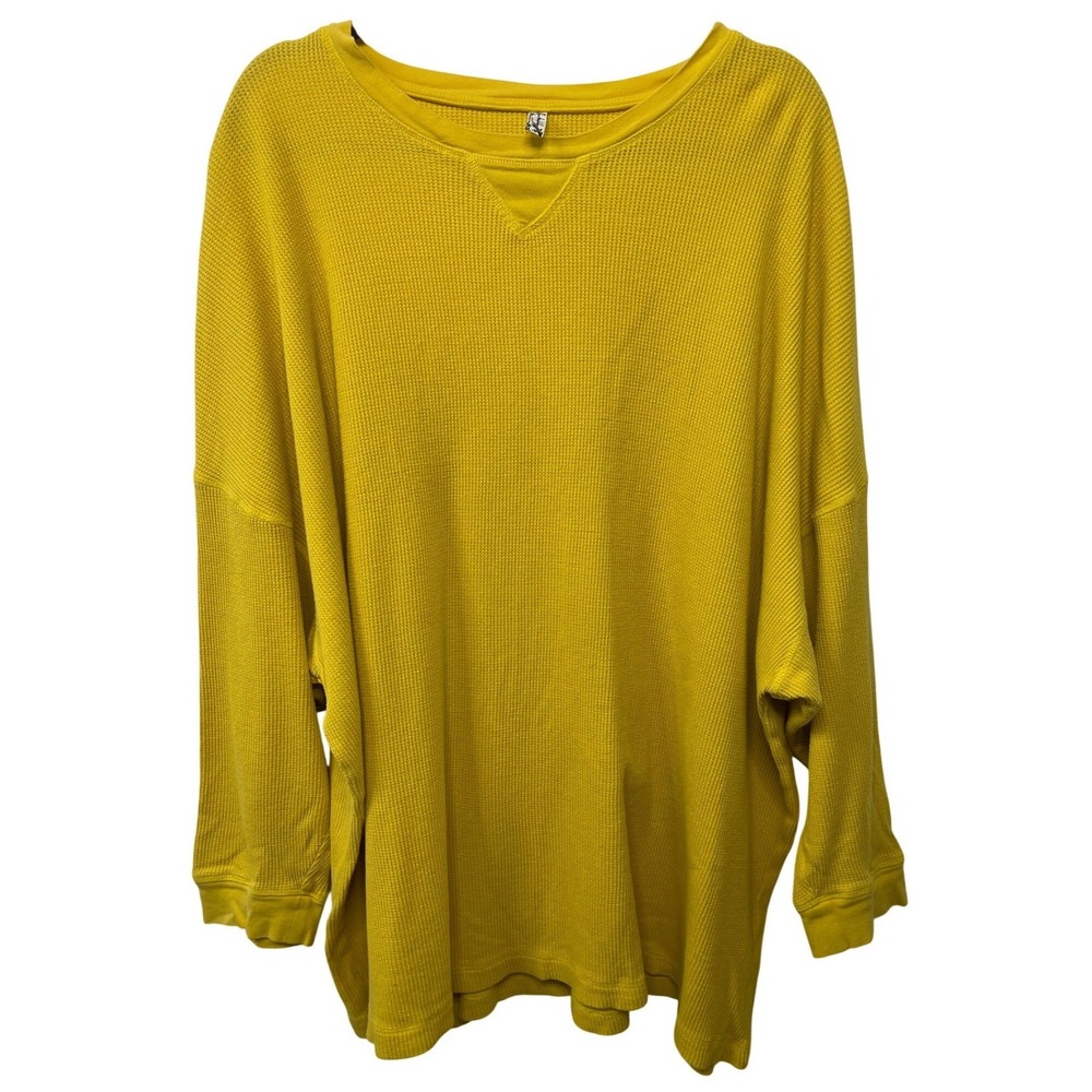 Intimately Free People‎ Mustard Yellow Waffle Knit Oversized Thermal Top Medium